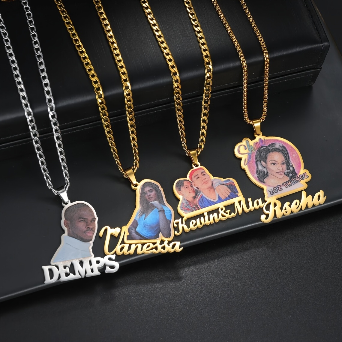 Custom Engraved Stainless Steel Name Necklace with Photo